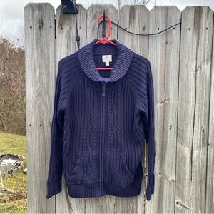 St John’s Bay L Vintage Cottagecore Cabincore Cozy Navy Blue Cable Knit Sweater